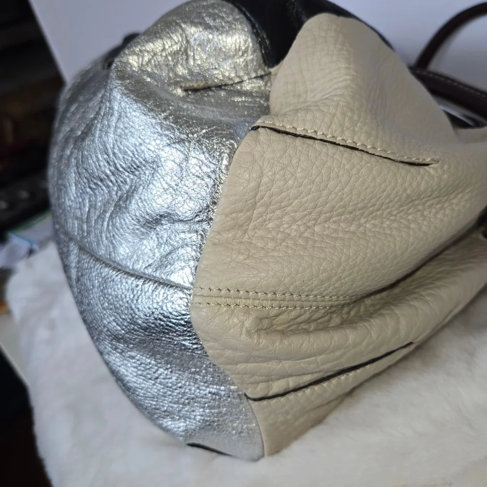 b. makowsky Large Multi Color Leather Hobo Bag in Beige, Black, Silver & Brown - Picture 7 of 14